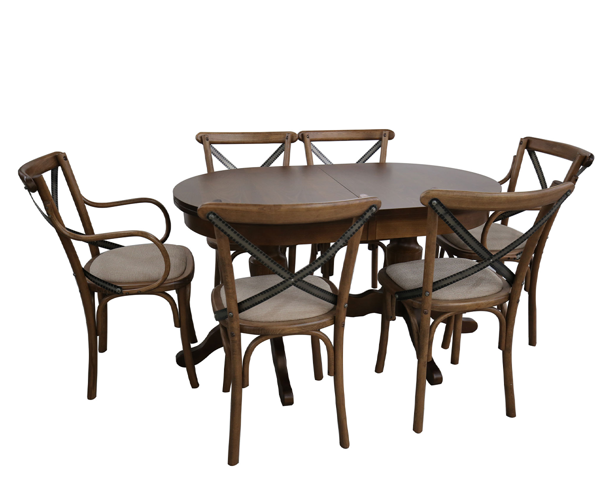 Комплект разтегателна трапезна маса с 4 стола и 2 кресла ВИДИМА - СТИЛ 80 см./120 + 40 см.